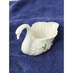 CRE Irish Porcelain Galway Ireland Swan‎ With Hand Painted Flowers Purple/Pink